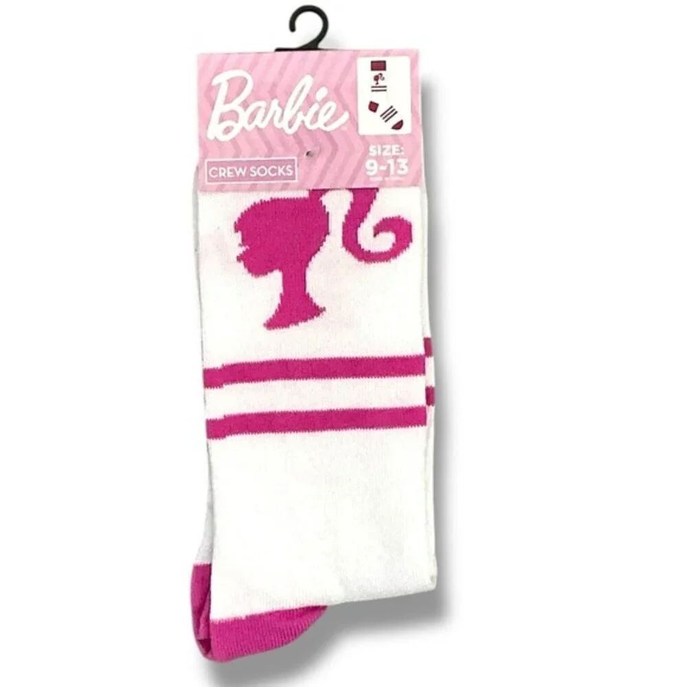 Barbie Crew Socks Pink and White Adult 9-13 One Size